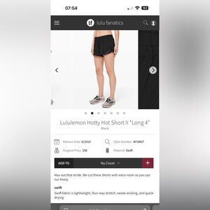 lululemon athletica Black hotty hot short 4”Athletic Shorts